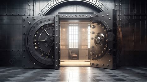 An Open Vault Door In A Dark Room Background, 3d Rendering Interior Bank Vault With Door Unlock ...