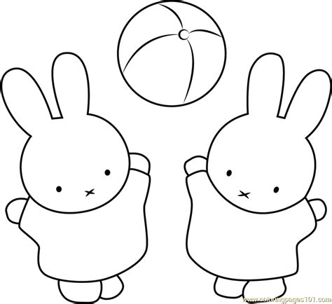 Miffy and Nina Play Ball Coloring Page for Kids - Free Miffy Printable Coloring Pages Online for ...