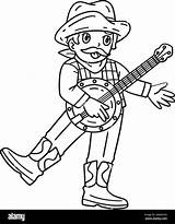 Cowboy Playing Banjo Isolated Coloring Page Stock Vector Image & Art  sketch template
