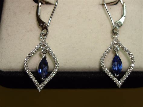 NEW KAY JEWELERS 10K WHITE GOLD APPROX. 1 CTW SAPPHIRE & DIAMOND EARRINGS! L - Federal Coin Exchange