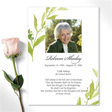 Photo Memorial Cards for A Funeral with a Custom Poem and Greenery