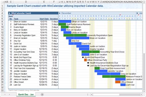 Create a Gantt Chart in Excel from Calendar data