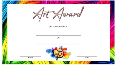 an art award certificate with colorful swirls on the edges and a black ...