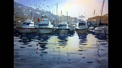 Watercolour demonstration - How to paint boats, water and reflections ...