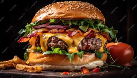 Premium AI Image | Grilled gourmet cheeseburger with tomato and onion ...