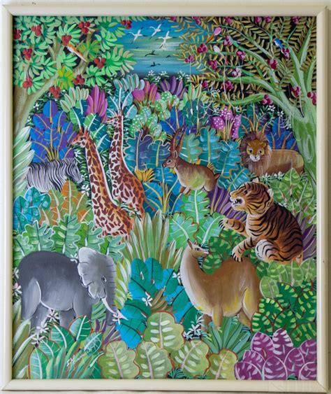 Sold Price: VTG Haitian Folk Art Jungle Animal Scene Painting - May 3 ...