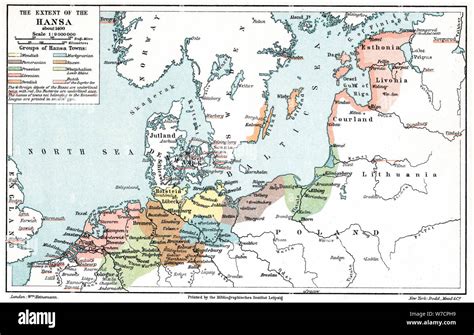 Map of the extent of the Hanseatic League in about 1400. Artist: Unknown Stock Photo - Alamy