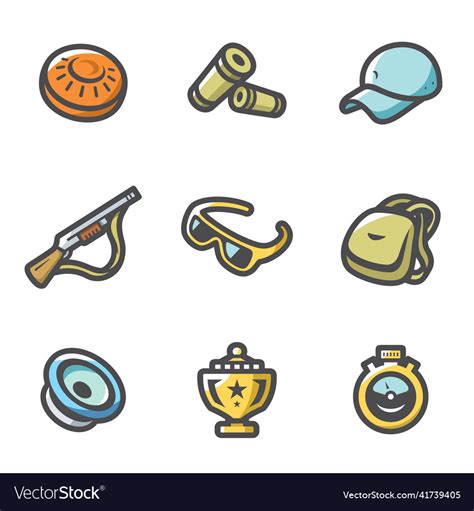 Set of clay shooting icons plate bullet Royalty Free Vector