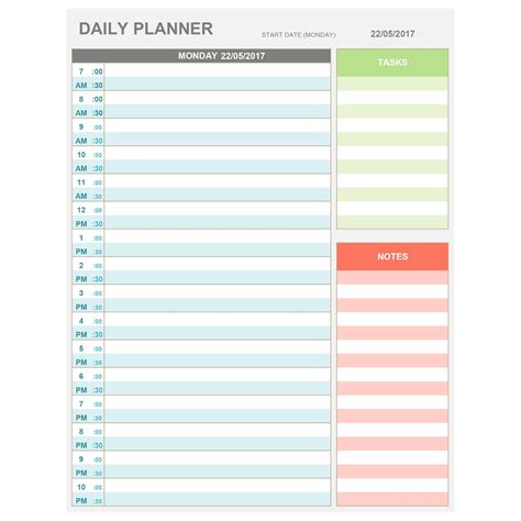 EXCEL Daily Hourly Planner Printable & Editable. Daily