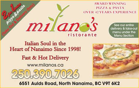 Milano's Ristorante - Menu, Hours & Prices - 300-6551 Aulds Rd, Nanaimo, BC