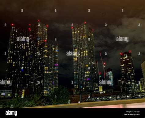 Manchester skyline at night Stock Photo - Alamy