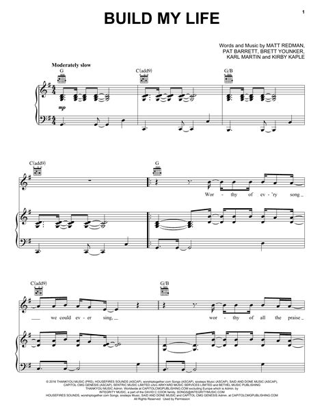 Build My Life by Housefires Sheet Music for Piano, Vocal & Guitar Chords (Right-Hand Melody) at ...