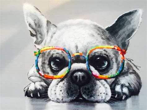 Canvas picture with dog in colourful glasses Bulldog Tattoo, Bulldog ...