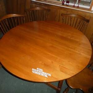 Lot #127 - Vintage Dining Set - Round Wooden Table with 6 Windsor Chairs & 4, 9" Leaves - NorCal ...