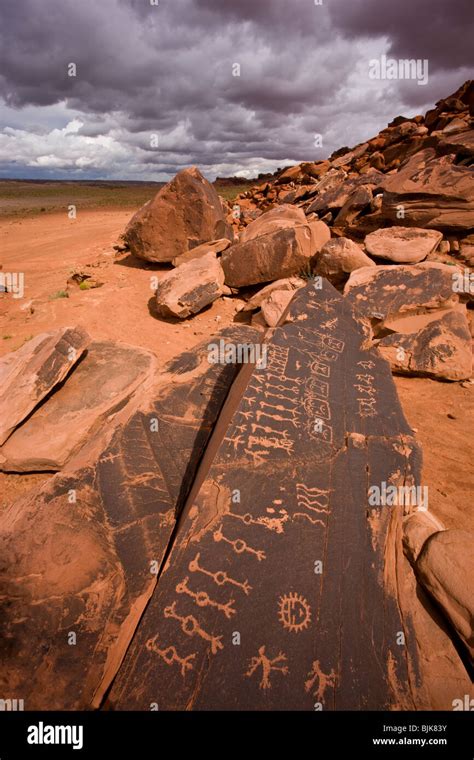 Petroglyphs on Navajo Reservation, Colorado Plateau, Arizona, Hopi culture symbols, clan symbols ...