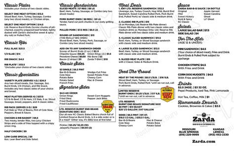 Menu at Zarda Bar-B-Q, Lenexa, W 87th St Pkwy