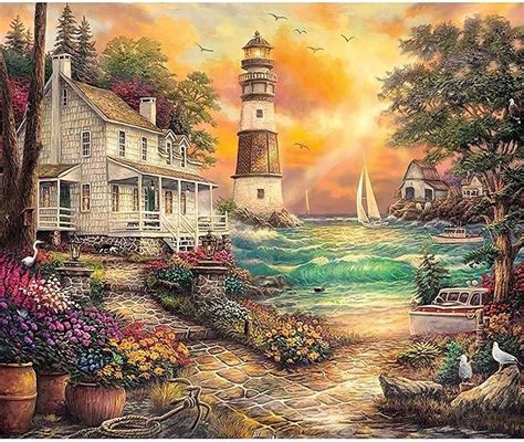 5D Diamond Painting Kits for Adults Sunset Lighthouse by Number Kits Paint with Diamonds Arts ...