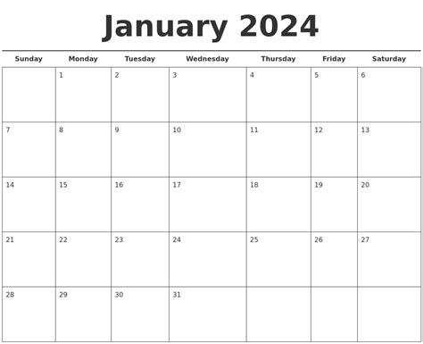 January 2024 Free Calendar Template