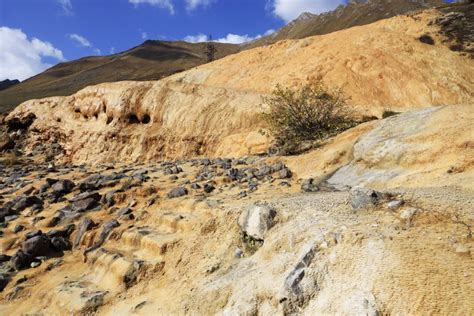 Travertines of Jvari Pass in Kazbegi National Park, Georgia Stock Image - Image of mount ...