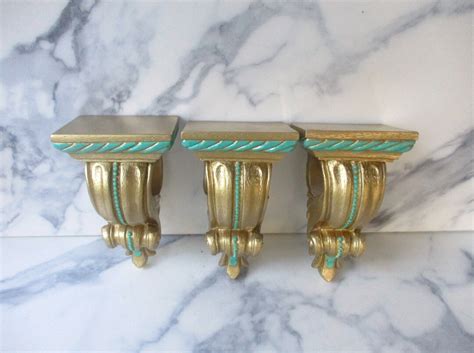 Vintage 7.75t Curtain Rod Brackets,gold With Green Tone,rod Holders,3 ...