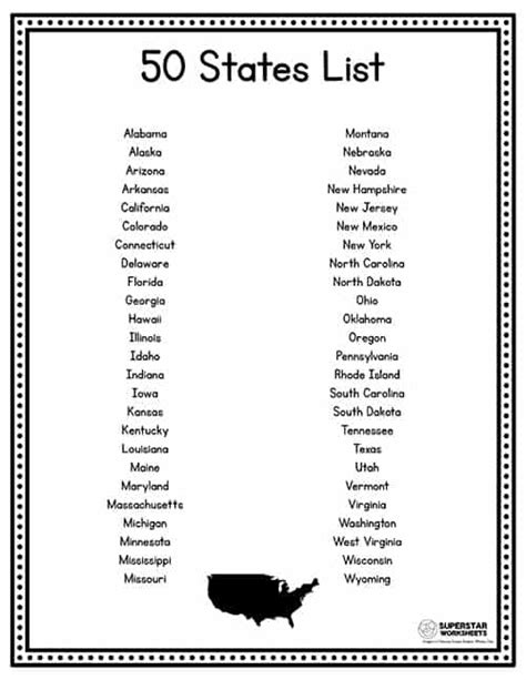 Printable List Of 50 States And Capitals : List Of States And ...