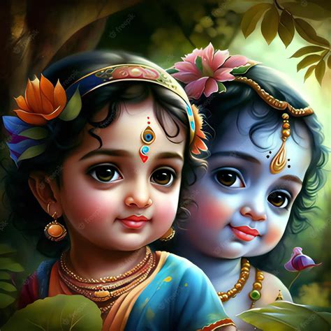 Lord Krishna and radha childhood picture with cute face and cute smile ...