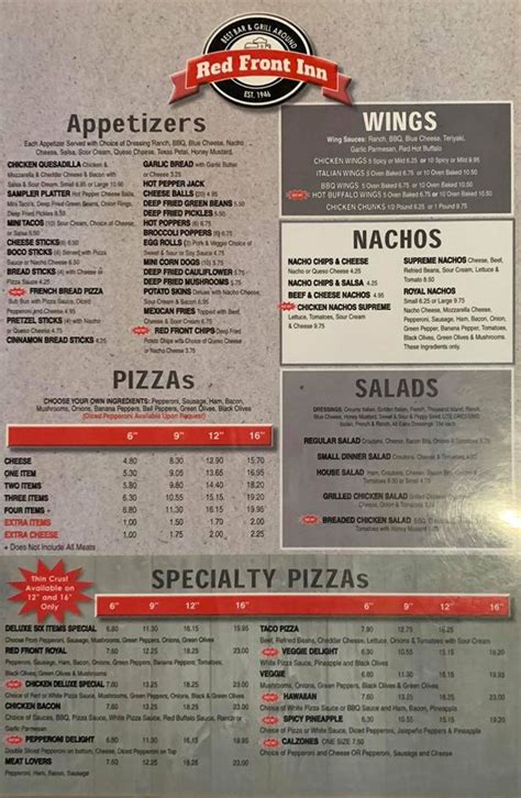 New Paris Pizza Menu | Red Front Pizza