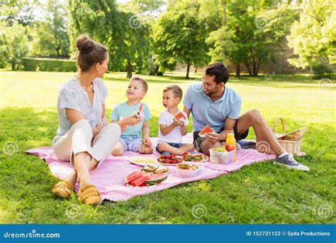 Happy Family Having Picnic at Summer Park Stock Image - Image of parenthood, eating: 152731123