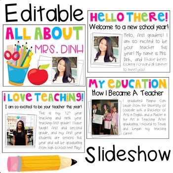 All About the Teacher Editable Slideshow & Printable | Meet the teacher ...