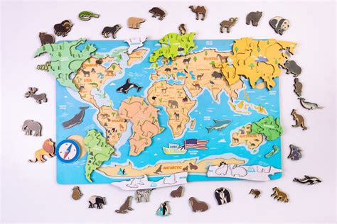 Kids World Map With Animals 2113 Kids - Etsy