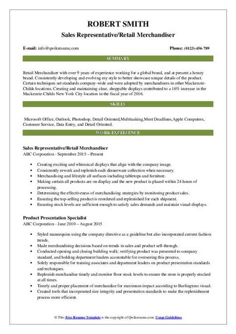 Retail Merchandiser Resume Samples | QwikResume