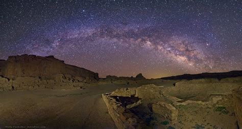 The rising arch of the Milky Way over the Chaco Canyon in New Mexico, United States ...