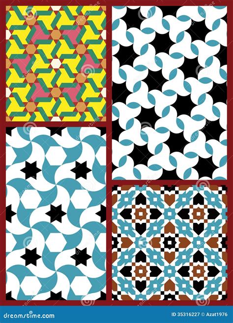 Moorish Seamless Patterns Set Five Stock Vector - Illustration of ...