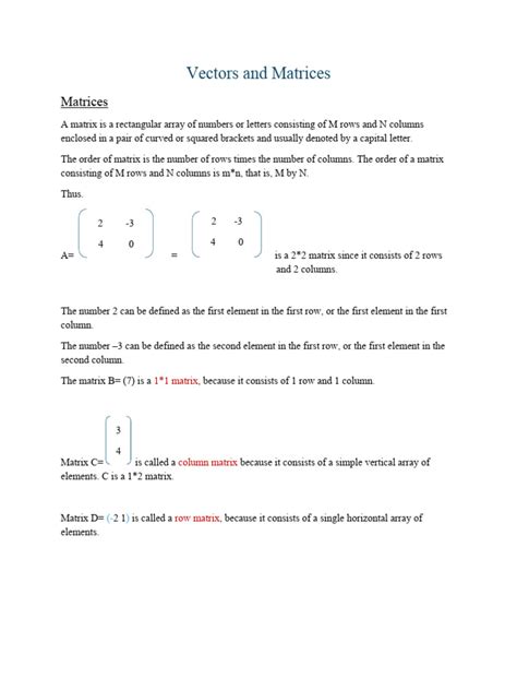 Vectors and Matrices | PDF | Matrix (Mathematics) | Euclidean Vector