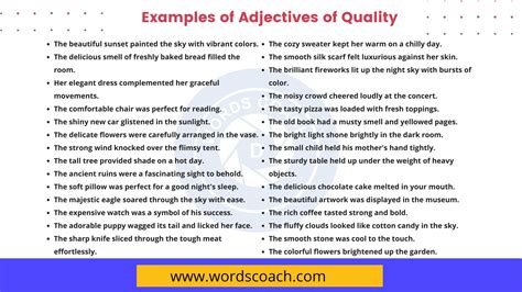 100+ examples of Adjectives of Quality - Word Coach