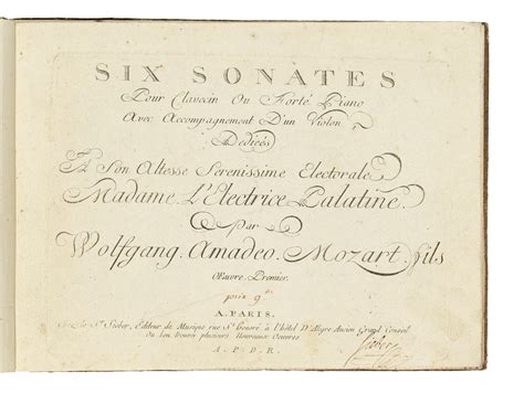 MOZART, Wolfgang Amadeus (1756-1791), Six sonates pour Clavecin ou Forté Piano avec l ...