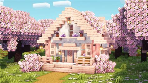 [Minecraft] How to Build a Cherry Blossom Starter House / Tutorial ...