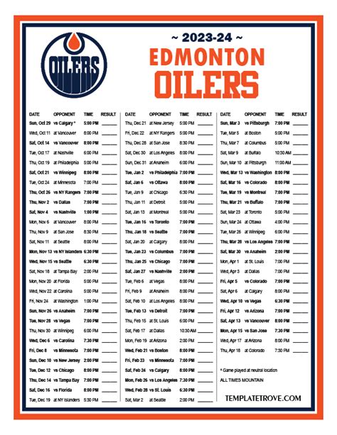 Printable 2023-2024 Edmonton Oilers Schedule