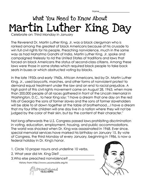 Free Printable Martin Luther King Jr Worksheets For Kindergarten - Free ...