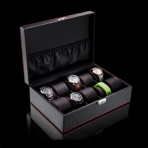 Top Leather Watch Box Case Black 10 Slots Watch Storage Boxes Luxury ...