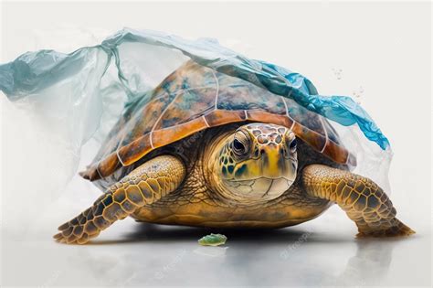 Premium Photo | Turtle stuck in plastic bag, save ocean concept, turtle ...