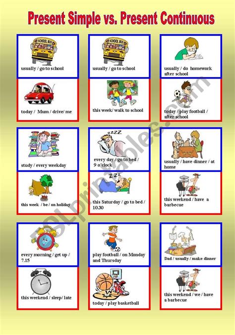 Present Simple vs. Present Continuous Activity Cards - ESL worksheet by ...