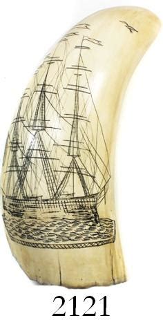 Ivory sperm whale tooth with late-1800s scrimshaw depicting a three ...