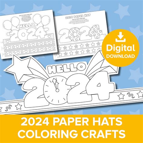 2024 New Year's Eve Paper Hats, Happy New Year Party Hat Crown, Holiday Decoration Coloring ...