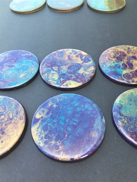 Set of Six Acrylic Paint Coasters Finished in Epoxy Resin. Purple ...