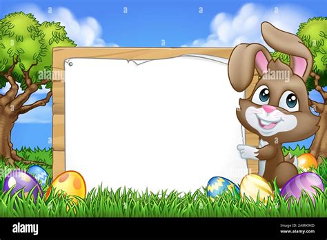 Easter Bunny Rabbit Eggs Sign Background Cartoon Stock Vector Image ...