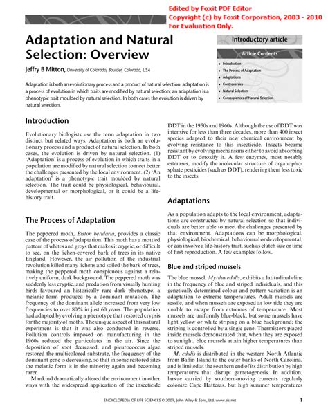 (PDF) Adaptation and Natural Selection: Overview