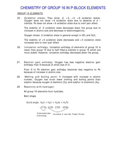 Chemistry of Group 16 in P Block Elements | PDF | Properties Of Water ...