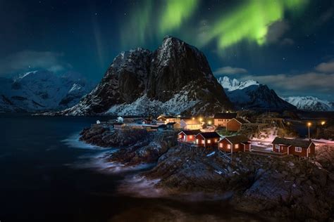 Download Aurora Borealis Sky Island Village Photography Lofoten Image