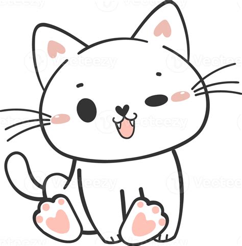 cute funny happy white kitten cat cartoon character doodle drawing 22025318 PNG